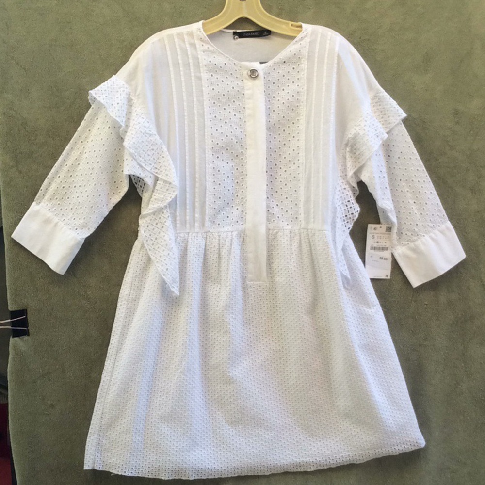 Zara Basic White Dress Size Small NEW Long Sleeves